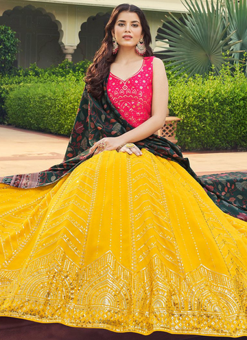 Charming Yellow Sequence Work Georgette Lehenga Choli Set